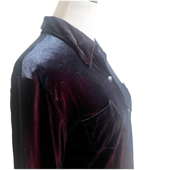 Express World Brand Y2K Velvet Button Down Two Tone Red Blue Size Large - Picture 6 of 16